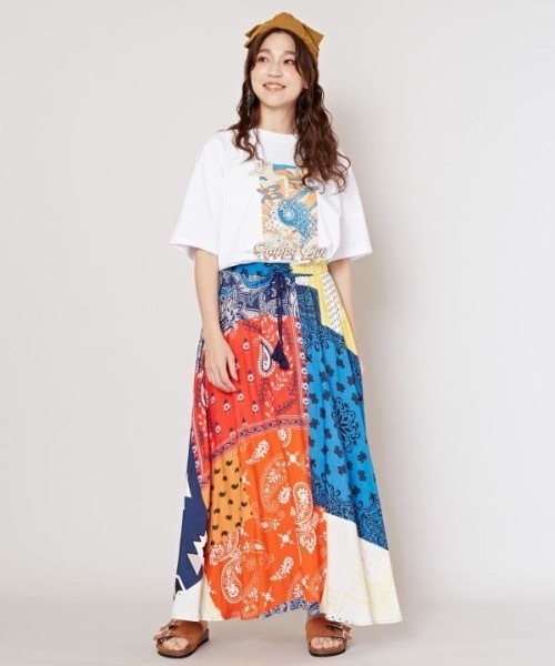 チャイハネ（チャイハネ）の「【チャイハネ】パッチワーク風プリントロングスカート（スカート・レディース・カラフル/ホワイト/パープル・FREE）」の6枚目の写真