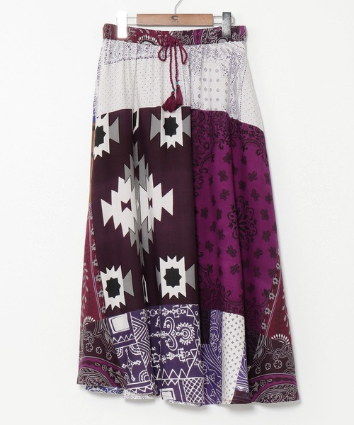 チャイハネ（チャイハネ）の「【チャイハネ】パッチワーク風プリントロングスカート（スカート・レディース・カラフル/ホワイト/パープル・FREE）」の12枚目の写真