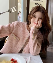 セール】ノーカラージャケット（ピンク/桃色系）ファッション
