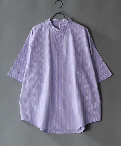 SITRY（シトリー）の「Oversize drop shoulder broadcloth band collar shirt/オーバーサイズ ドロップショルダー ブロード バンドカラー 半袖シャツ（シャツ/ブラウス・メンズ・ブラック/ホワイト/サックスブルー/グリーン/グレイッシュベージュ/イエロー系その他/ホワイト系その他/ブラック系その他/グリーン系その他/ブルー系その他/パープル系その他・M/L/XL）」の10枚目の写真