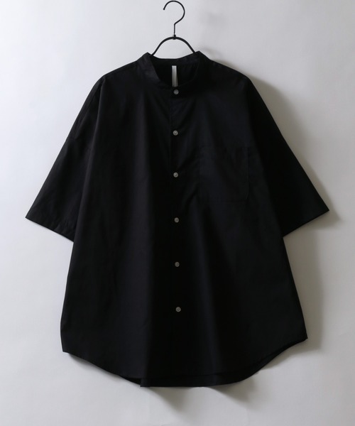 セール】Oversize drop shoulder broadcloth band collar shirt