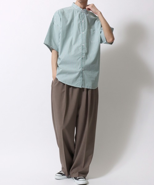 美品 オーバーコート ドロップド ショルダートップ シャツカラー アイボリー 2 セットアップ対応可》シルキーダブルクロスクロップドシャツ | Drawing