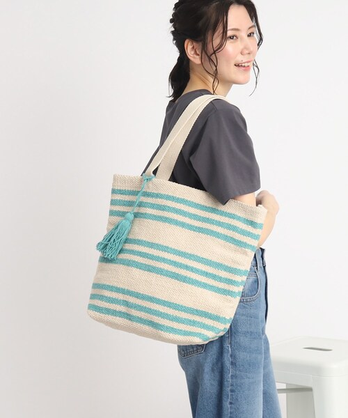 SHOO・LA・RUE（シューラルー）の「◆【インド製】ボーダートート（トートバッグ・レディース・オレンジ/ライトパープル/ライトブルー・00）」の4枚目の写真