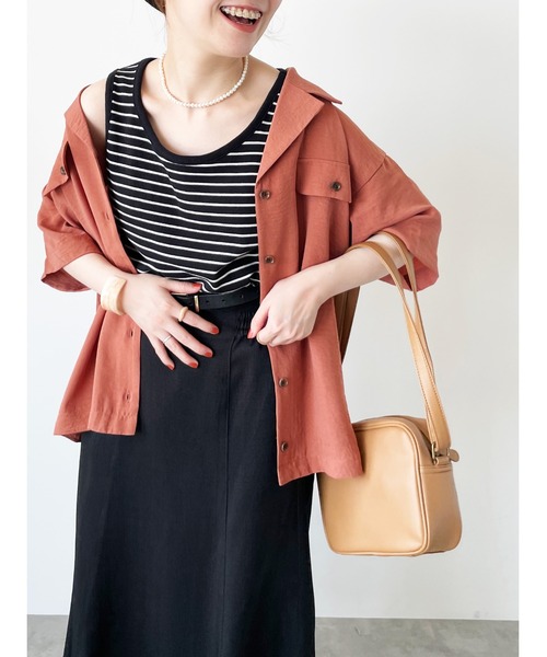 ehka sopo（エヘカソポ）の「半袖開襟シャツ（シャツ/ブラウス・レディース・ダークオレンジ/グリーン/ベージュ・F）」の3枚目の写真