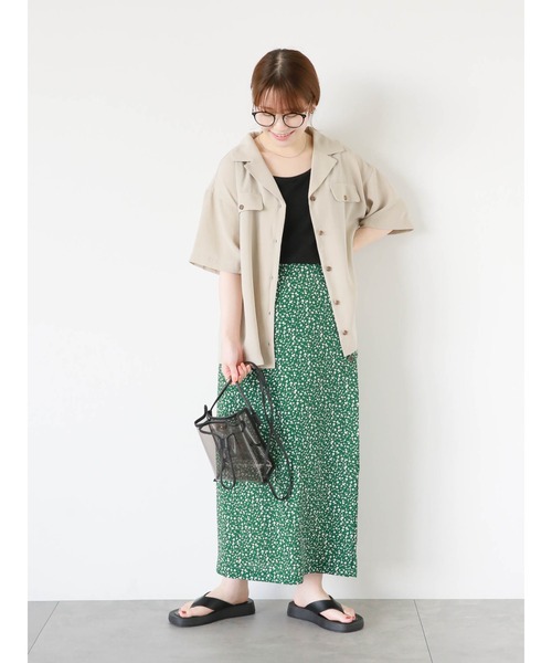 ehka sopo（エヘカソポ）の「半袖開襟シャツ（シャツ/ブラウス・レディース・ダークオレンジ/グリーン/ベージュ・F）」の4枚目の写真