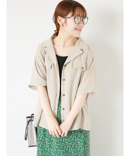ehka sopo（エヘカソポ）の「半袖開襟シャツ（シャツ/ブラウス・レディース・ダークオレンジ/グリーン/ベージュ・F）」の9枚目の写真