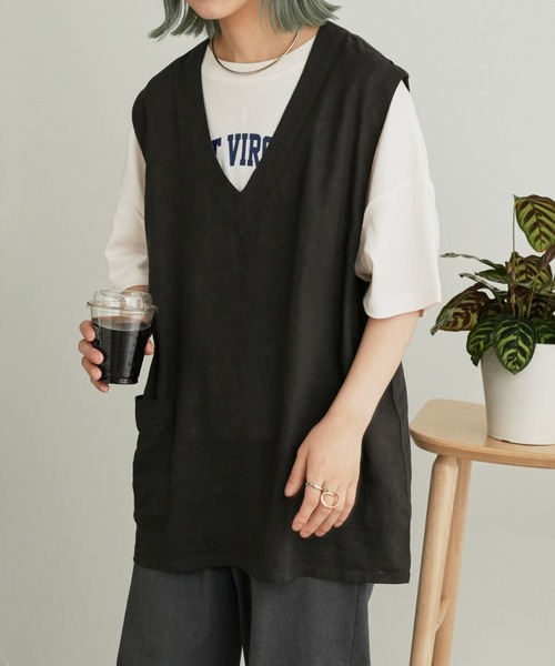 CIAOPANIC TYPY（チャオパニックティピー）の「リネンレーヨンリバーシブルベスト（ベスト・メンズ・チャコールグレー/ベージュ/ブラウン・MEDIUM/LARGE）」の5枚目の写真