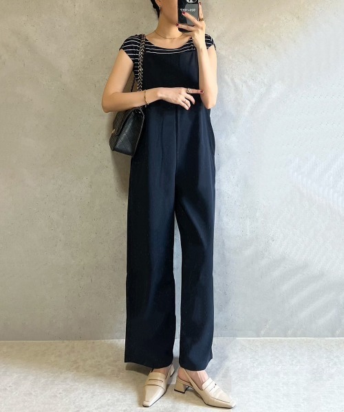 とろみ素材スクエアネックサロペット