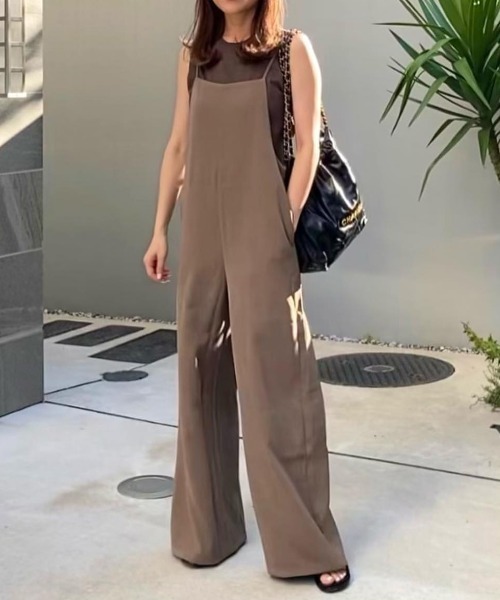 とろみ素材スクエアネックサロペット