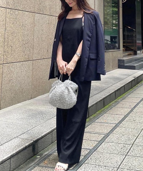 とろみ素材スクエアネックサロペット