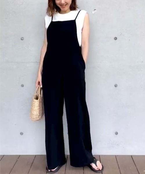 とろみ素材スクエアネックサロペット