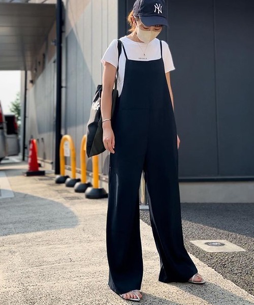 とろみ素材スクエアネックサロペット