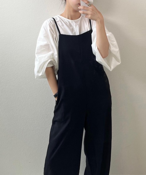 とろみ素材スクエアネックサロペット