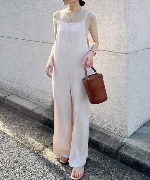 とろみ素材スクエアネックサロペット