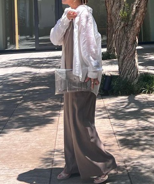 とろみ素材スクエアネックサロペット