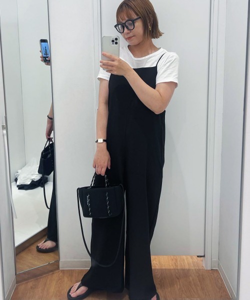 とろみ素材スクエアネックサロペット