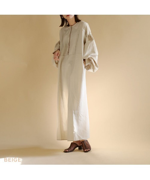 NOAHL（ノアル）の「【NOAHL】スラブジョーゼットフロントボタンワンピース [I]（ワンピース・レディース・ベージュ/ブラック・F）」の18枚目の写真