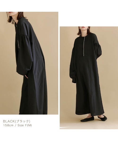 NOAHL（ノアル）の「【NOAHL】スラブジョーゼットフロントボタンワンピース [I]（ワンピース・レディース・ベージュ/ブラック・F）」の6枚目の写真