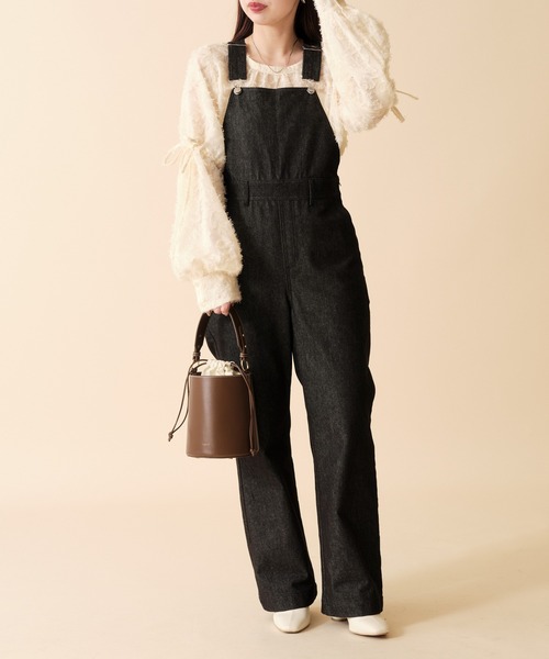 mline（エムライン）の「[mline] シンプルデニムサロペット（サロペット/オーバーオール・レディース・ブラック/ネイビー・1/2）」の2枚目の写真