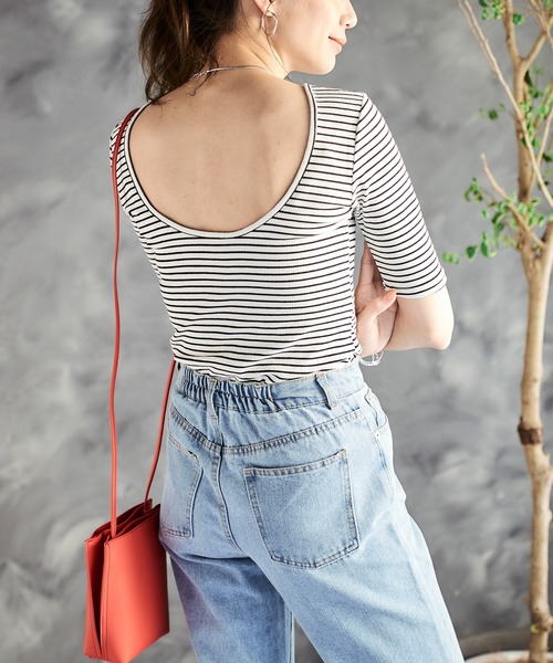 バックオープン プルオーバー 半袖 シンプル トップス 夏 cr9523 セール】バックオープン トップス Tシャツ 半袖 背中あき 肌見せ