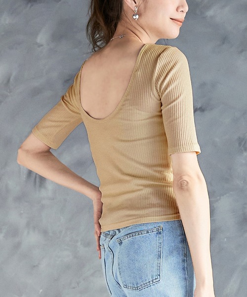 セール】バックオープン トップス Tシャツ 半袖 背中あき 肌見せ