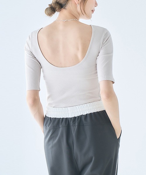 バックオープン プルオーバー 半袖 シンプル トップス 夏 nr9523 セール】バックオープン トップス Tシャツ 半袖 背中あき 肌見せ