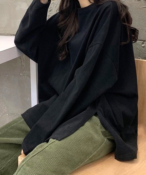 Riff（リフ）の「サイドスリットBIGロンT（Tシャツ/カットソー・レディース・ブラック/ホワイト/ピンク・M/XL/L）」の5枚目の写真