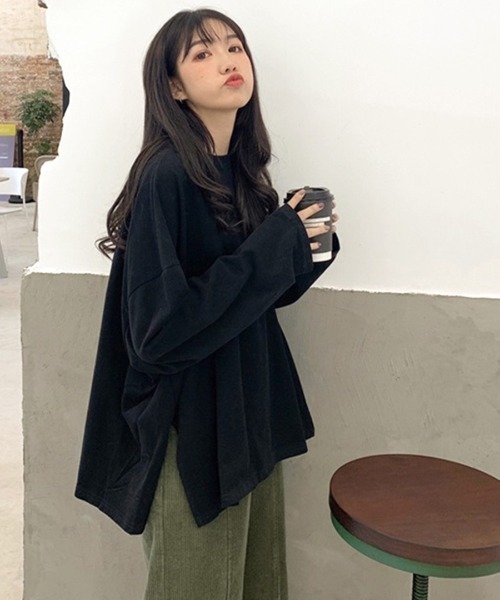 Riff（リフ）の「サイドスリットBIGロンT（Tシャツ/カットソー・レディース・ブラック/ホワイト/ピンク・M/XL/L）」の6枚目の写真