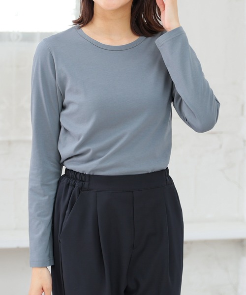 Honeys（ハニーズ）の「オーガニッククルーＴシャツ（Tシャツ/カットソー・レディース・スミクロ/ダークブルー/イエロー/ミント/レッド系その他/ブラウン/ラベンダー/ライトグリーン・S/M/L/LL）」の4枚目の写真