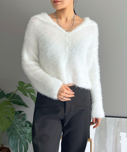 Jewelobe(ジュエローブ)の「シャギーセーラーカーディガン(カーディガン/ボレロ・レディース・ベージュ/ホワイト/ブラック・FREE)」の1枚目の写真