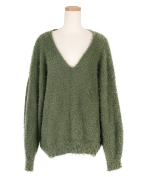 UR'S（ユアーズ）の「ｼｬｷﾞｰVﾈｯｸﾎﾞﾘｭｰﾑｽﾘｰﾌﾞﾆｯﾄ（ニット/セーター