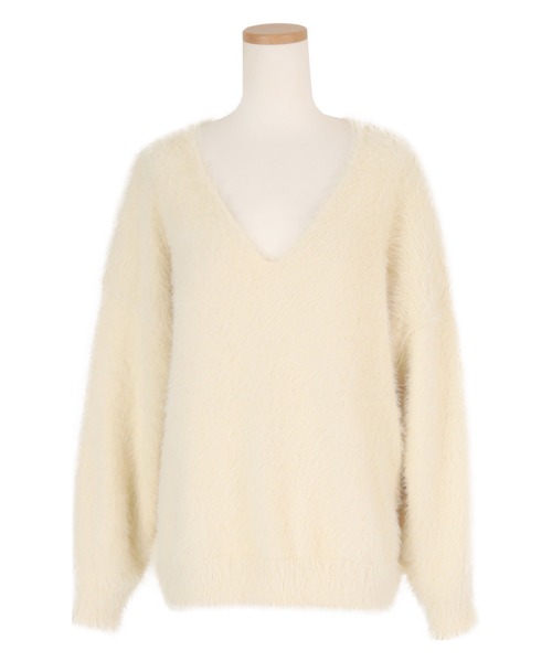 UR'S（ユアーズ）の「ｼｬｷﾞｰVﾈｯｸﾎﾞﾘｭｰﾑｽﾘｰﾌﾞﾆｯﾄ（ニット/セーター