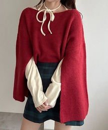 【soie by apres jour mignon】袖スリットブークレニットポンチョ【ZOZOTOWN限定アイテム】