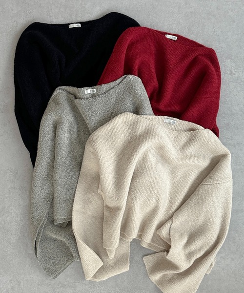 soie by apres jour mignon(ソワバイアプレジュールミニョン)の「【soie by apres jour mignon】袖スリットブークレニットポンチョ【ZOZOTOWN限定アイテム】(ニット/セーター・レディース・レッド/グレー/アイボリー/ブラック・フリー)」の3枚目の写真