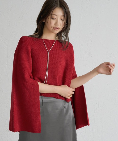 soie by apres jour mignon(ソワバイアプレジュールミニョン)の「【soie by apres jour mignon】袖スリットブークレニットポンチョ【ZOZOTOWN限定アイテム】(ニット/セーター・レディース・レッド/グレー/アイボリー/ブラック・フリー)」の13枚目の写真