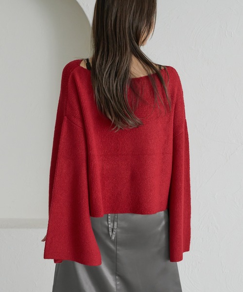 soie by apres jour mignon(ソワバイアプレジュールミニョン)の「【soie by apres jour mignon】袖スリットブークレニットポンチョ【ZOZOTOWN限定アイテム】(ニット/セーター・レディース・レッド/グレー/アイボリー/ブラック・フリー)」の14枚目の写真
