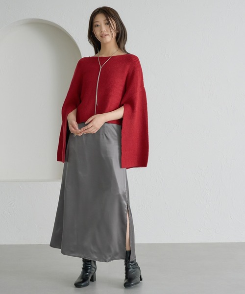 soie by apres jour mignon(ソワバイアプレジュールミニョン)の「【soie by apres jour mignon】袖スリットブークレニットポンチョ【ZOZOTOWN限定アイテム】(ニット/セーター・レディース・レッド/グレー/アイボリー/ブラック・フリー)」の15枚目の写真