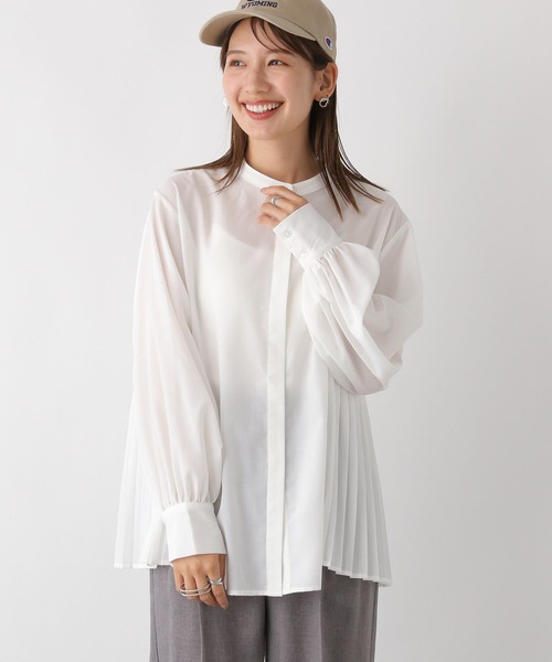 LEPSIM（レプシィム）の「サイドプリーツブラウス　973056（シャツ/ブラウス・レディース・ブルー/オフホワイト/チャコールグレー・FREE）」の3枚目の写真