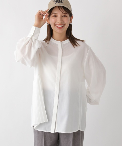 LEPSIM（レプシィム）の「サイドプリーツブラウス　973056（シャツ/ブラウス・レディース・ブルー/オフホワイト/チャコールグレー・FREE）」の4枚目の写真