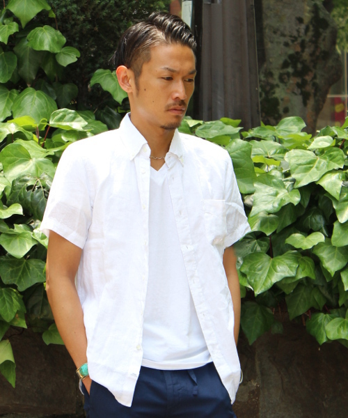 JOURNAL STANDARD relume(ジャーナルスタンダード レリューム)の「S/S リネンボタンダウンシャツ##(シャツ/ブラウス・メンズ・ホワイト/ブラック系その他/ブラックミックス/ネイビー/コバルトブルー/クリアブルー・MEDIUM/LARGE/SMALL)」の2枚目の写真
