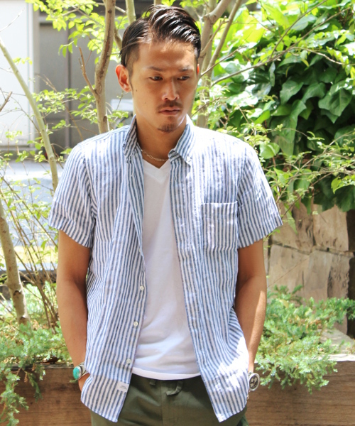 JOURNAL STANDARD relume(ジャーナルスタンダード レリューム)の「S/S リネンボタンダウンシャツ##(シャツ/ブラウス・メンズ・ホワイト/ブラック系その他/ブラックミックス/ネイビー/コバルトブルー/クリアブルー・MEDIUM/LARGE/SMALL)」の5枚目の写真