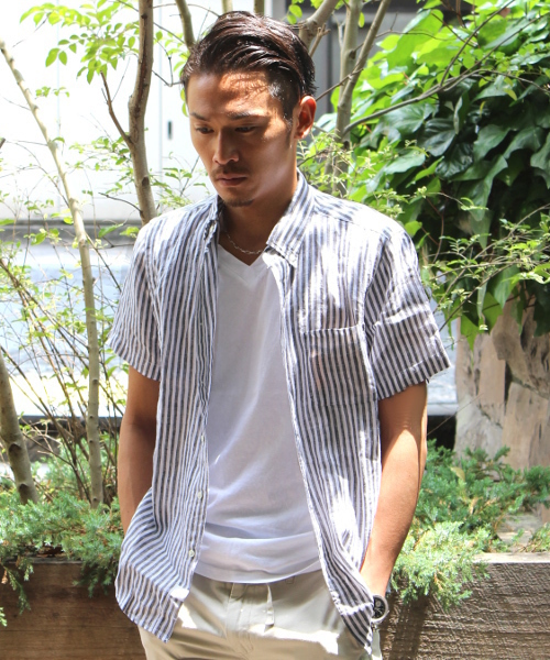 JOURNAL STANDARD relume(ジャーナルスタンダード レリューム)の「S/S リネンボタンダウンシャツ##(シャツ/ブラウス・メンズ・ホワイト/ブラック系その他/ブラックミックス/ネイビー/コバルトブルー/クリアブルー・MEDIUM/LARGE/SMALL)」の3枚目の写真