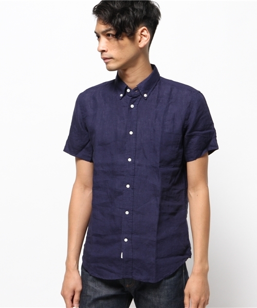 JOURNAL STANDARD relume(ジャーナルスタンダード レリューム)の「S/S リネンボタンダウンシャツ##(シャツ/ブラウス・メンズ・ホワイト/ブラック系その他/ブラックミックス/ネイビー/コバルトブルー/クリアブルー・MEDIUM/LARGE/SMALL)」の12枚目の写真