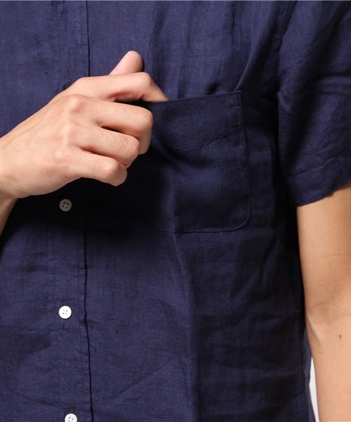 JOURNAL STANDARD relume(ジャーナルスタンダード レリューム)の「S/S リネンボタンダウンシャツ##(シャツ/ブラウス・メンズ・ホワイト/ブラック系その他/ブラックミックス/ネイビー/コバルトブルー/クリアブルー・MEDIUM/LARGE/SMALL)」の7枚目の写真