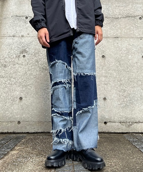 BLINDNOPLAN ミリタリー フリンジ 切替 デニムパンツ BLINDNOPLAN ミリタリー フリンジ 切替 デニムパンツ