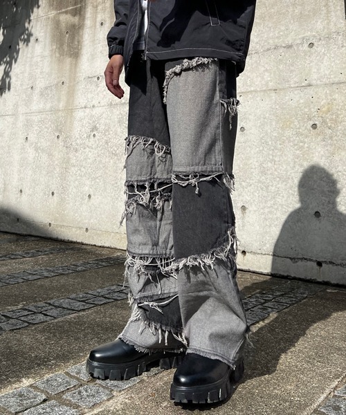 CERCA（チェルカ）の「【BEL】10ozデニム フリンジ切替パンツ(BG/)（デニムパンツ・メンズ・ブラック/ケミカルウォッシュ/インディゴブルー/ブラウン/グレー・X-LARGE/MEDIUM/SMALL/LARGE）」の2枚目の写真