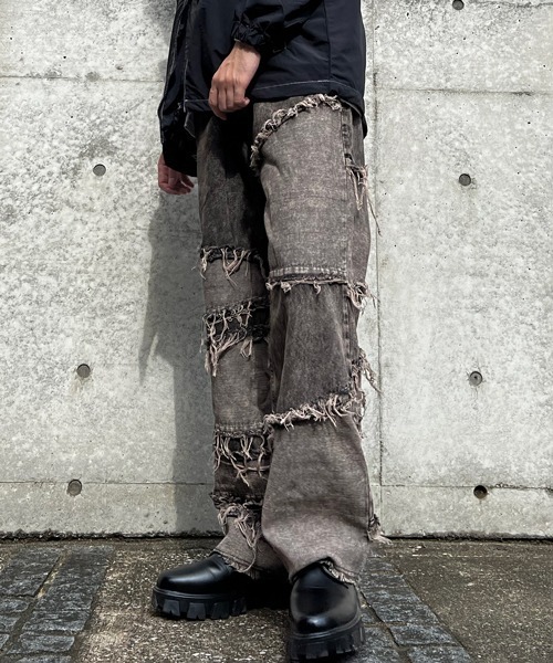 BLINDNOPLAN ミリタリー フリンジ 切替 デニムパンツ BLINDNOPLAN ミリタリー フリンジ 切替 デニムパンツ