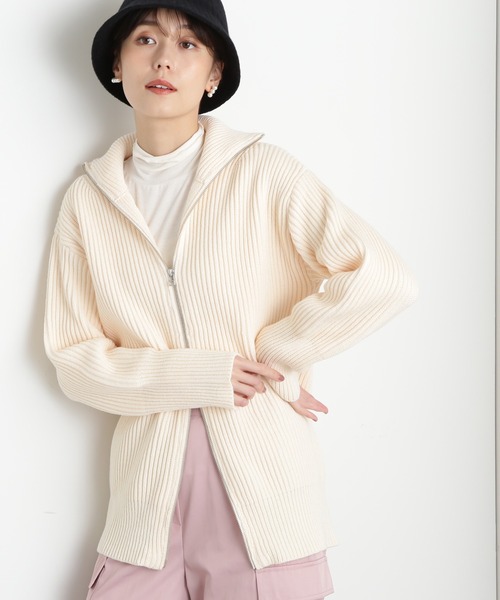 N.(N. Natural Beauty Basic)(エヌエヌナチュラルビューティーベーシック)の「◆逆開ジップ畦カーディガン(カーディガン/ボレロ・レディース・オフホワイト/ブルー/グレー・MEDIUM)」の4枚目の写真
