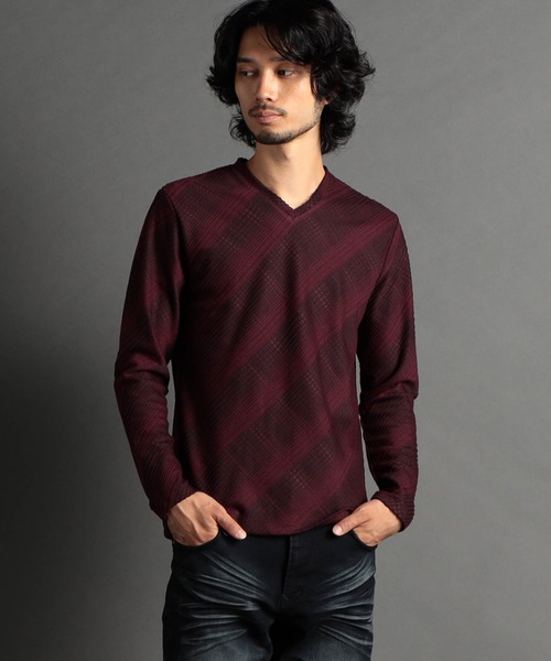 HIDEAWAYS NICOLE（ハイダウェイニコル）の「ブリスターチェックＪＱＶネックプルオーバー（Tシャツ/カットソー・メンズ・ブラック×ホワイト/ホワイト×ライトグレー/ホワイト×ブラック/ボルドー・LARGE/MEDIUM/X-LARGE）」の4枚目の写真