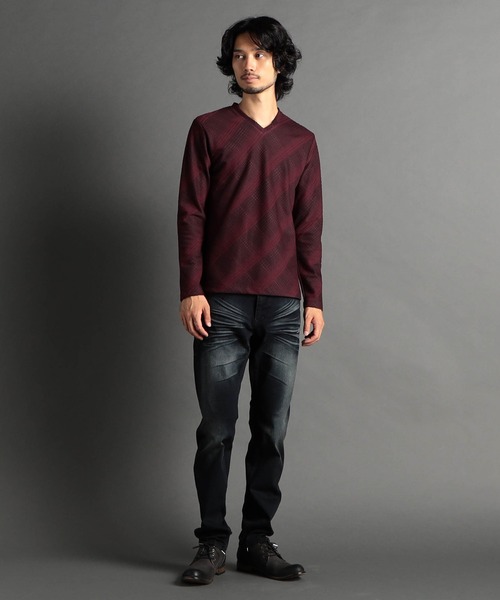 HIDEAWAYS NICOLE（ハイダウェイニコル）の「ブリスターチェックＪＱＶネックプルオーバー（Tシャツ/カットソー・メンズ・ブラック×ホワイト/ホワイト×ライトグレー/ホワイト×ブラック/ボルドー・LARGE/MEDIUM/X-LARGE）」の7枚目の写真